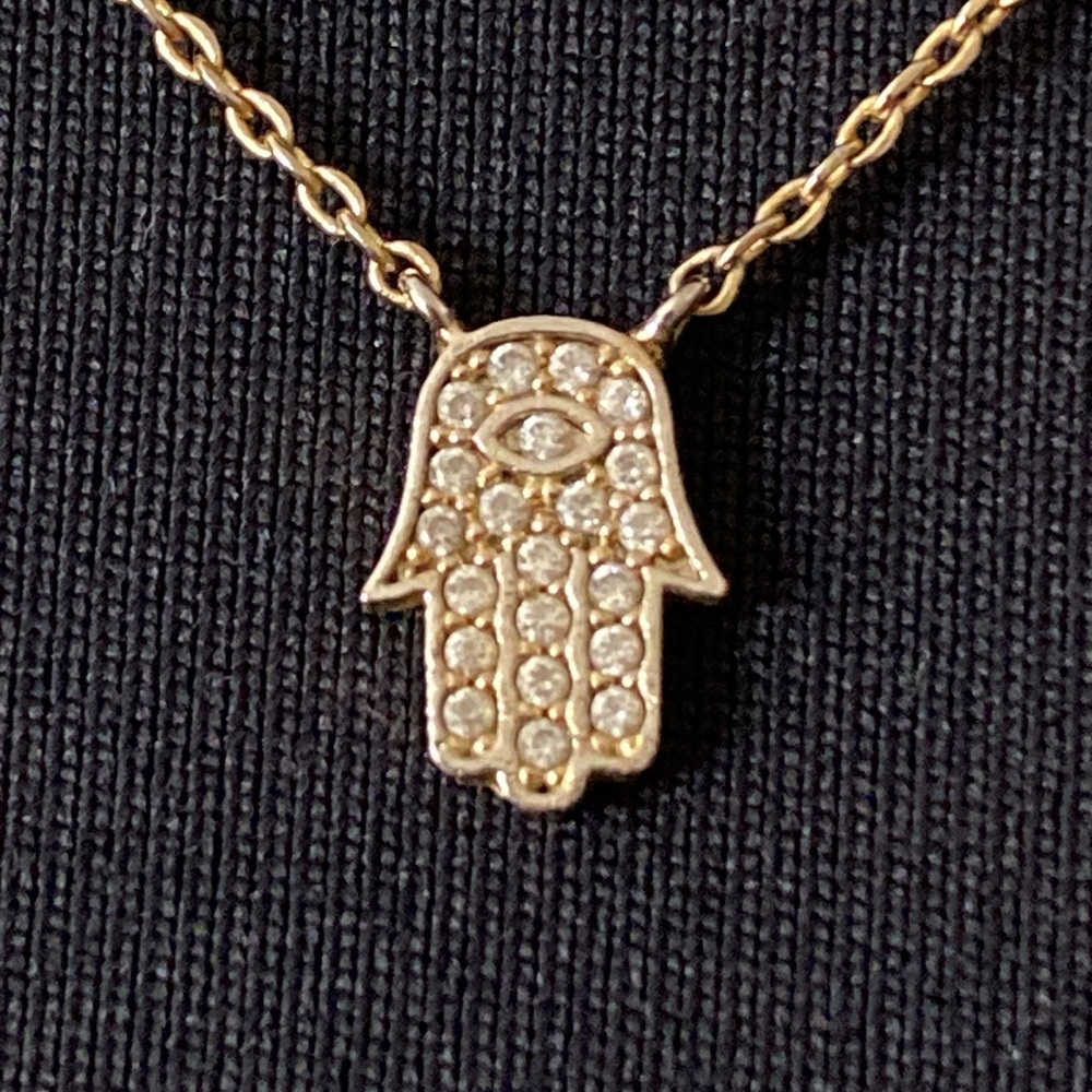 Gold Plated Hamsa Evil Eye Dainty Pendant Necklace